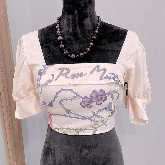 RDY Boutique - Bodice Puff Sleeve Floral Crop Top (S) NWT - Picture 1 of 9